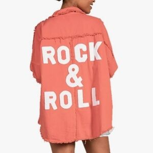 Elan Coral PINK Frayed Utility Jacket ELAN Women's Rock And Roll Cover Up